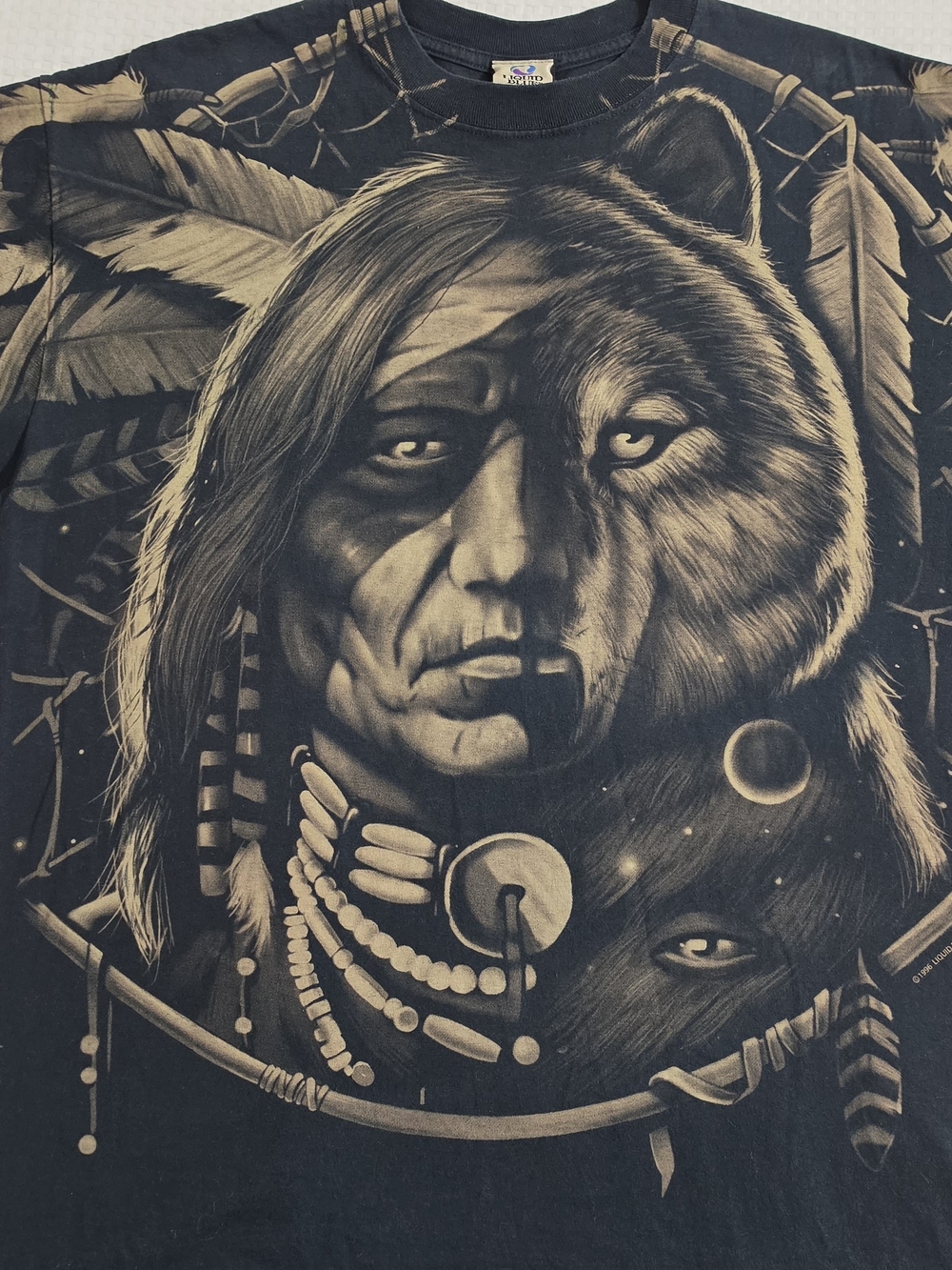 Vtg 1996 Liquid Blue Dream Spirit AOP T-Shirt Size 2XL Native American Near Mint